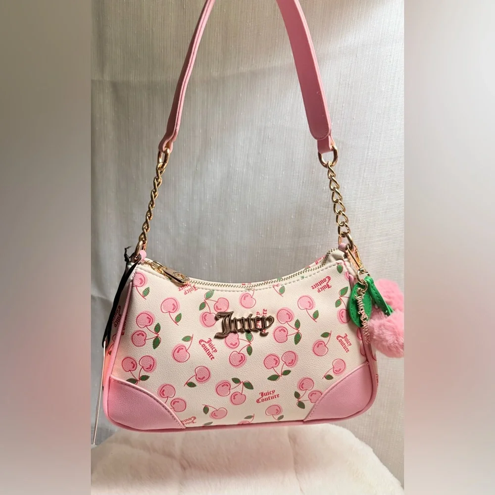 NEW Juicy Couture White Pink Cherry Girl Shoulder Bag